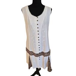 Raya Sun Womens Leopard Print Sleeveless Cotton Blend Sun Dress White Small